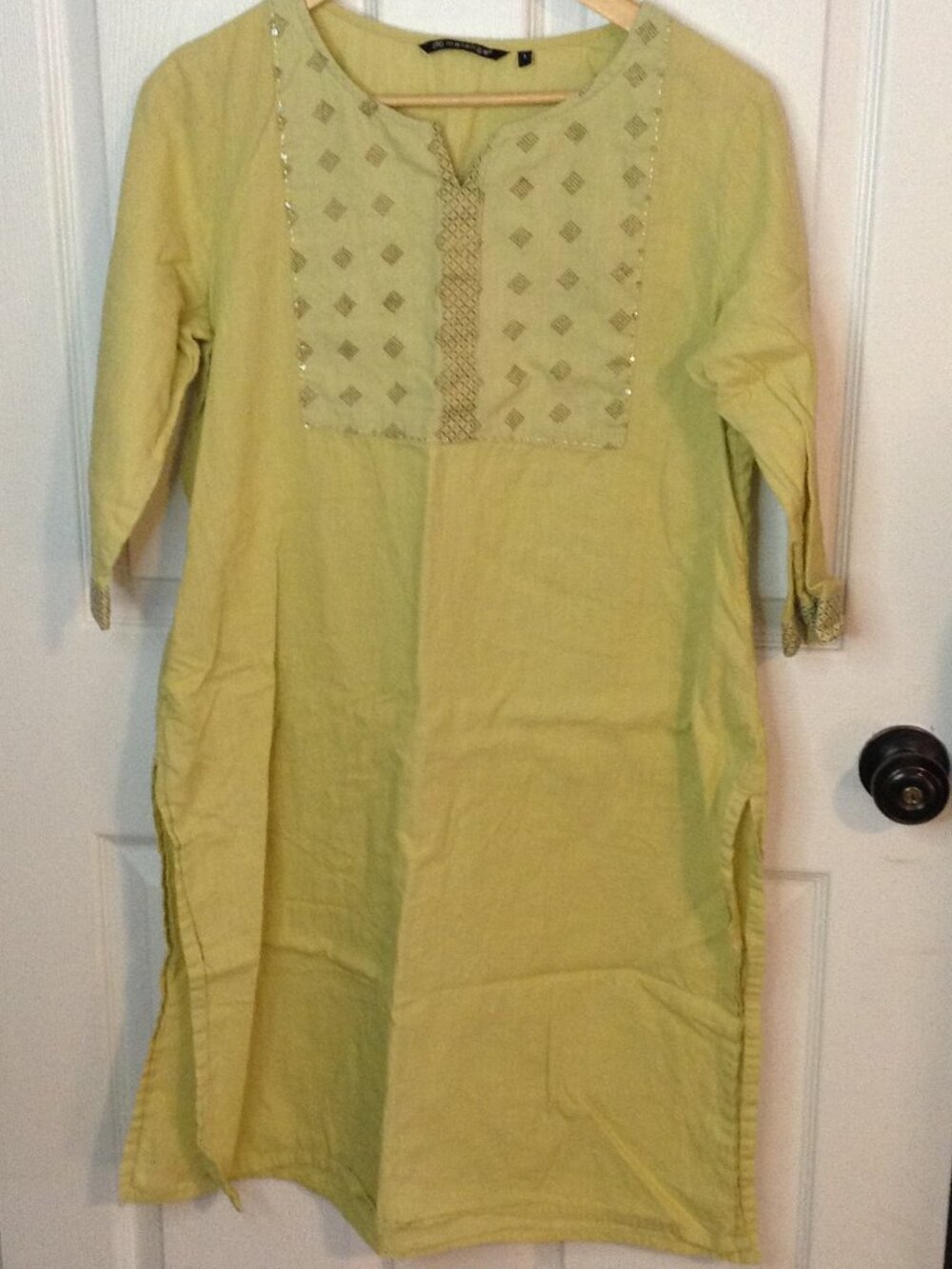 Melange by Lifestyles L Muted Yellow Cotton Embroidered Traditional Kurta Indian
